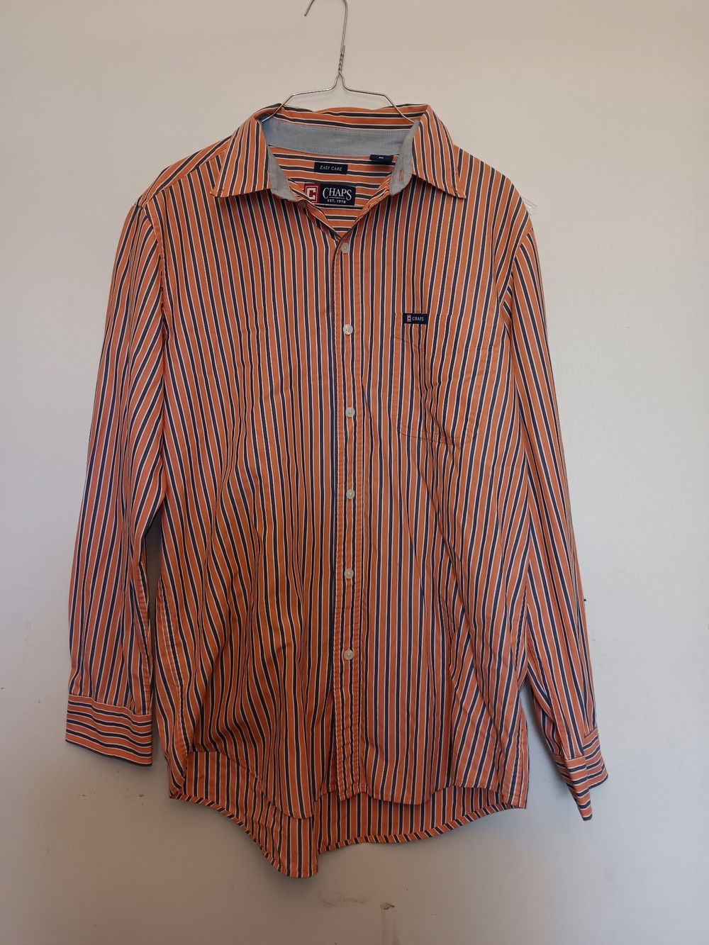 Chaps Men's Orange Navy White Striped Button-Up Shirt (Price Is Firm)